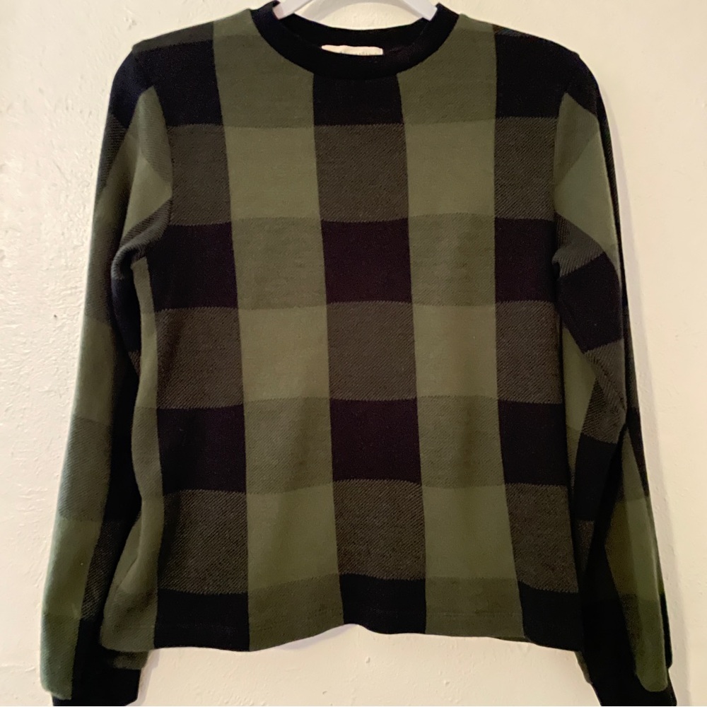 Beaumont Organic Buffalo Check Sweatshirt Olive Green Black S